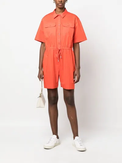 Paul Smith Short Sleeve Cotton Playsuit With Drawstring Waist In Orange