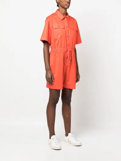Paul Smith Short Sleeve Cotton Playsuit With Drawstring Waist In Orange