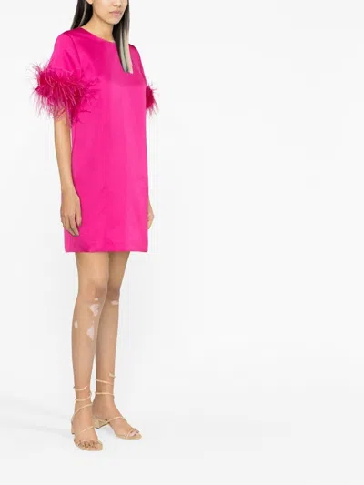 P.a.r.o.s.h Feather-trim Satin Dress In Fuchsia