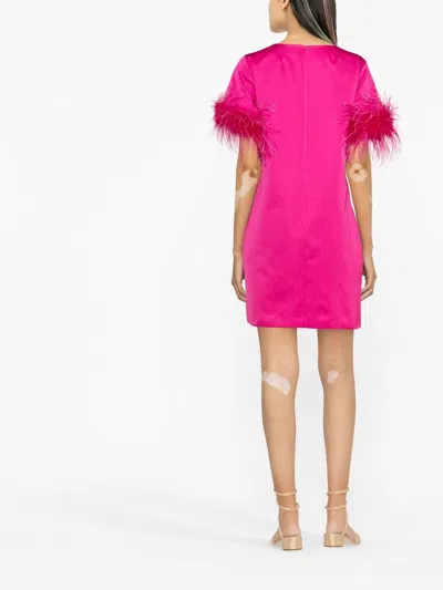 P.a.r.o.s.h Feather-trim Satin Dress In Fuchsia