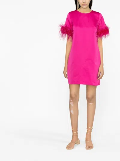 P.a.r.o.s.h Feather-trim Satin Dress In Fuchsia