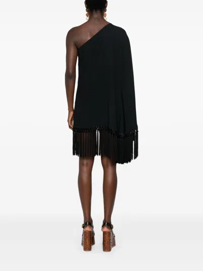Taller Marmo Fringed Cape-style Short Dress In Black