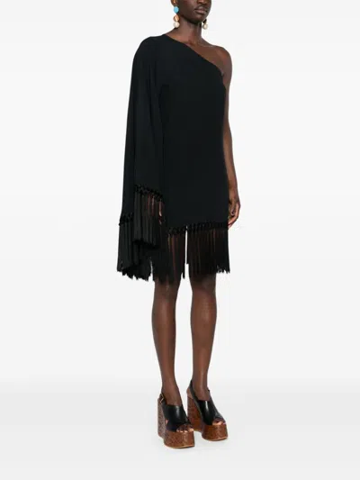 Taller Marmo Fringed Cape-style Short Dress In Black