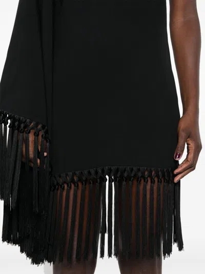 Taller Marmo Fringed Cape-style Short Dress In Black