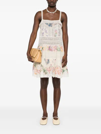 Shop Zimmermann Floral Print Lace Trim Short Dress In Multicolour