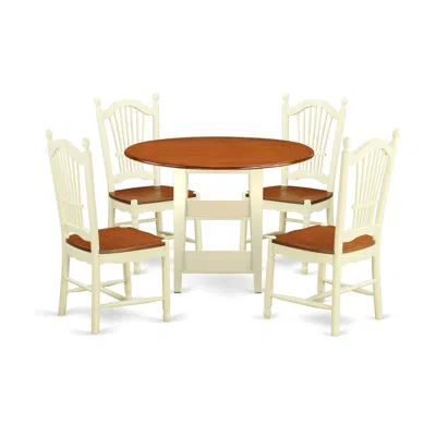 East West Furniture Dining Room Set Buttermilk & Cherry, Sudo5-bmk-w