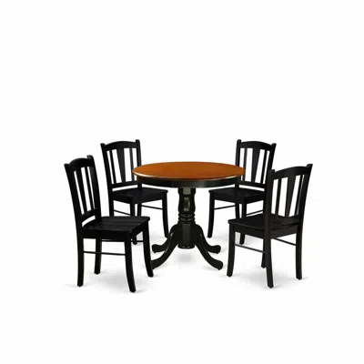 East West Furniture Andl5-blk-w - 5-pc Kitchen Dining Room Set- 4 Dining Chairs And Kitchen Dining Table - Wooden Seat A