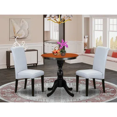 East West Furniture 3-piece Dinner Table Set Include A Dining Table And 2 Grey Linen Fabric Padded Chairs With Stylish H