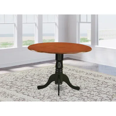 East West Furniture Dublin Round Table With Two 9" Drop Leaves In Black And Cherry Finish