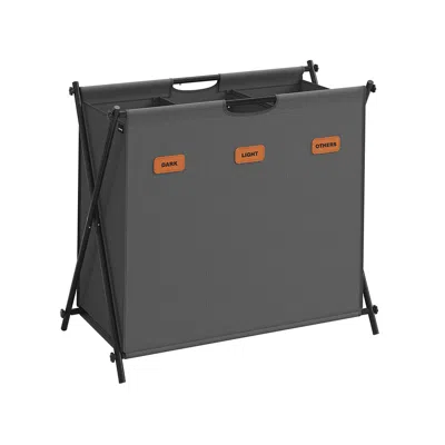 Breebe Laundry Hamper, Laundry Basket, 35.7 Gal. Laundry Sorter 3 Sections, Collapsible X-frame, Slate Gray