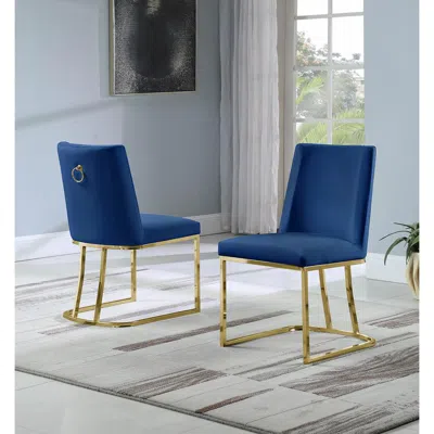 Best Quality Furniture Velvet Upholstered Side Chair, Gold Color Legs, 4 Colors To Choose (set Of 2) - Navy