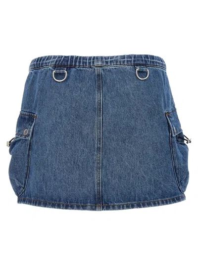 Coperni Denim Skirt With Frontal Logo Patch In Blue