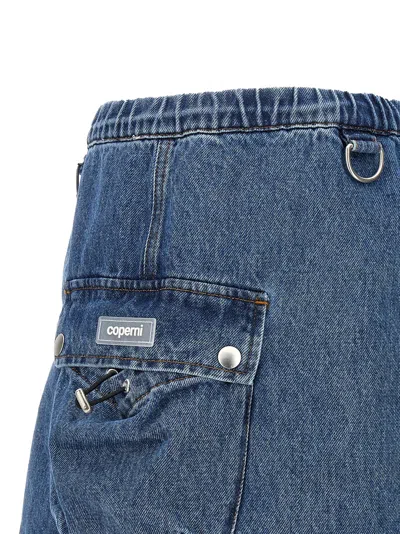 Coperni Denim Skirt With Frontal Logo Patch In Blue