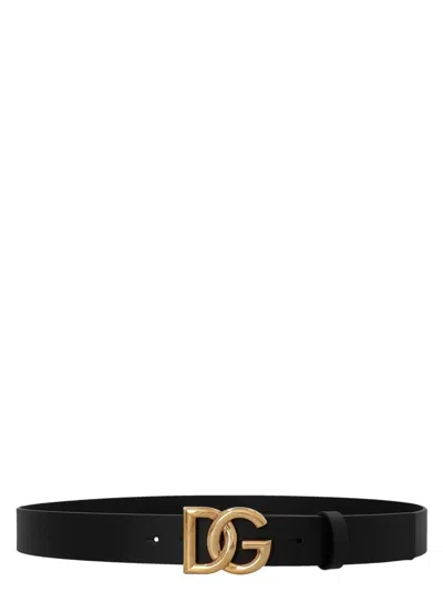 Dolce & Gabbana Black Belt With Buckle Closure And Interwoven Design In Leather Man