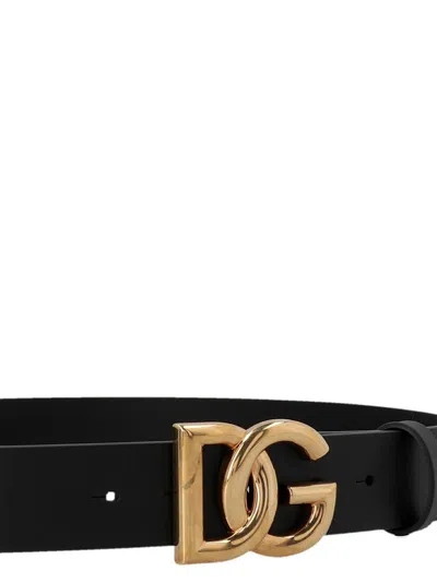Dolce & Gabbana Black Belt With Buckle Closure And Interwoven Design In Leather Man