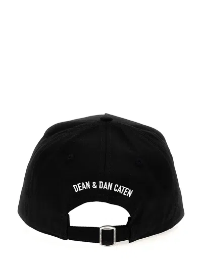 Dsquared2 Black Fabric-covered Cap With Adjustable Strap And Embroidered Logo