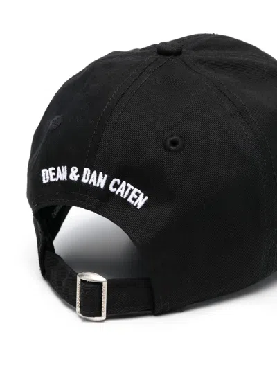 Dsquared2 Black Fabric-covered Cap With Adjustable Strap And Embroidered Logo