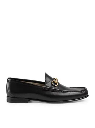 Gucci Horsebit Almond-toe Loafers In Black