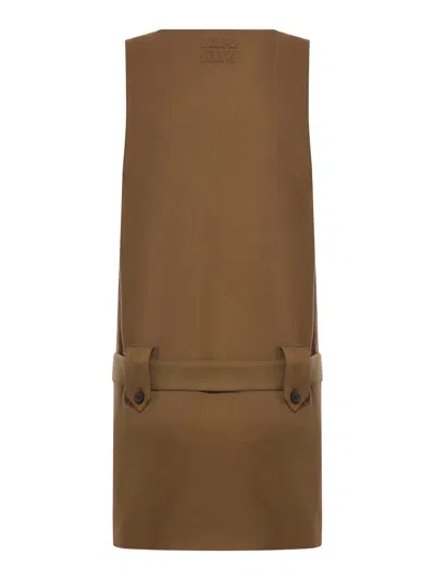 Miu Miu Short Gabardine Dress In Brown