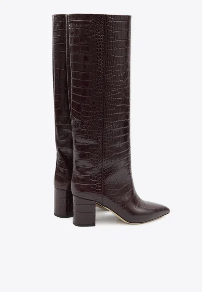 Shop Paris Texas Anja 70 Croc-embossed Leather Knee-high Boots In Bordeaux