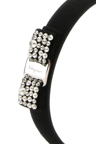 Ferragamo Crystal Embellished Cotton Blend Hair Band In Black