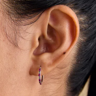 Astrid &amp; Miyu Pink Sapphire Baguette Hoops In Solid White Gold