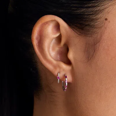 Astrid &amp; Miyu Pink Sapphire Marquise Huggies In Solid White Gold