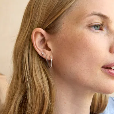 Astrid &amp; Miyu Ridged Hoops In Solid White Gold