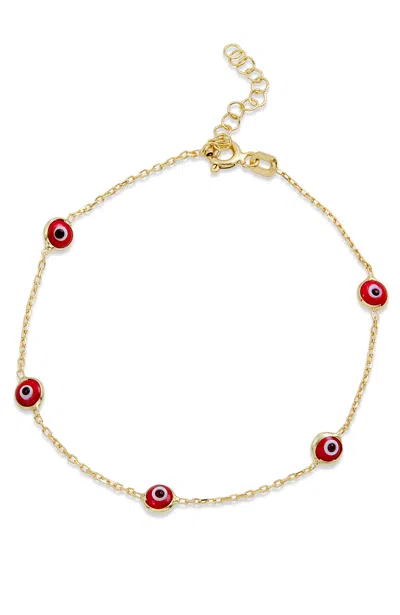 Savvy Cie Jewels 18k Gold Over Sterling Silver Red Evil Eye Bracelet In Yellow