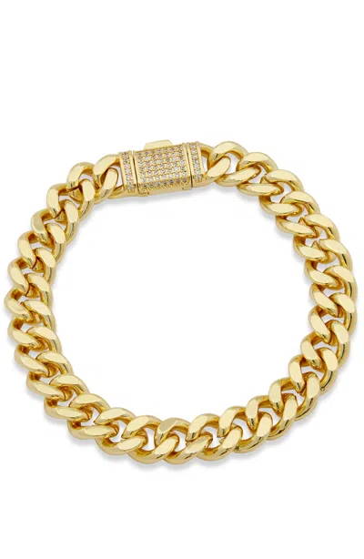 Savvy Cie Jewels 18k Gold Plated Cuban Link Bracelet With A Cz Clasp Accent In Yellow