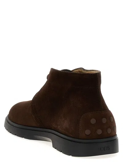Tod's Brown Suede Desert Boots With Lace-up Closure And Gommini Sole In Brown