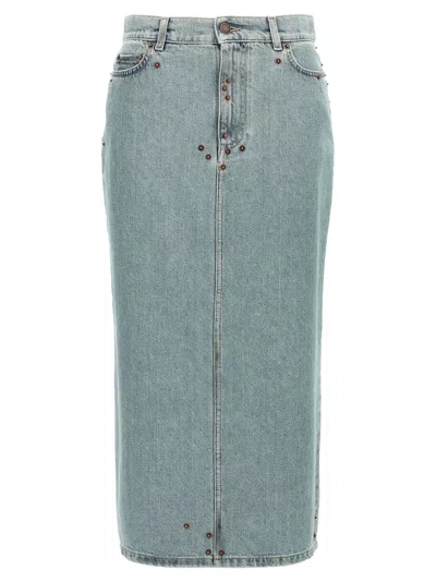 Moschino Women Rivets Denim Skirt In Light Blue