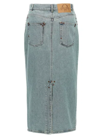 Moschino Women Rivets Denim Skirt In Light Blue