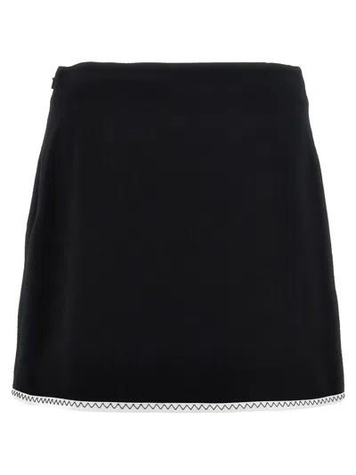Moschino Heart-button Crepe Skirt With Grosgrain Detail In Black