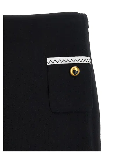 Moschino Heart-button Crepe Skirt With Grosgrain Detail In Black