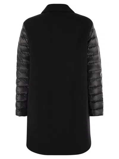 Herno Luxury Wool-blend Jacket With Quilted Down Sleeves In Black