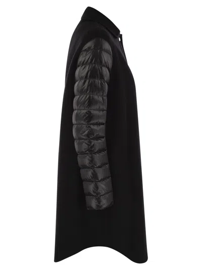 Herno Luxury Wool-blend Jacket With Quilted Down Sleeves In Black