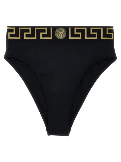 Versace Stretch Cotton Briefs With Logoed Elastic Band In Black