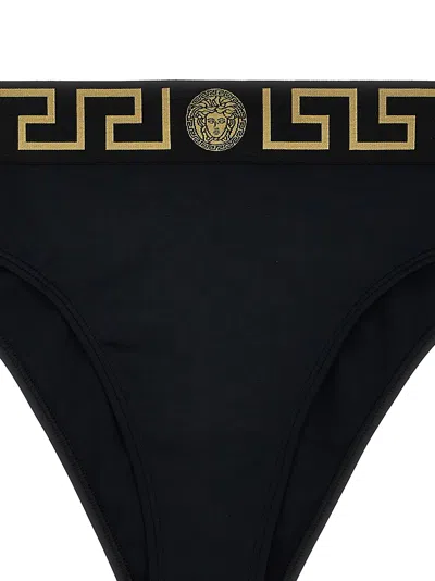 Versace Stretch Cotton Briefs With Logoed Elastic Band In Black