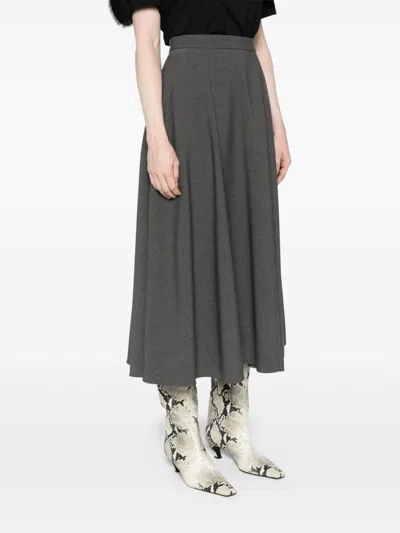 Shop Valentino Wool Midi Skirt In Grey