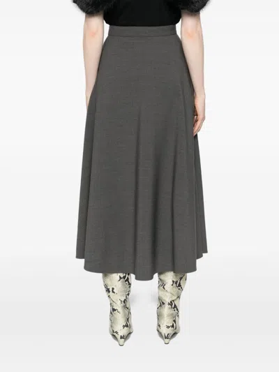 Shop Valentino Wool Midi Skirt In Grey