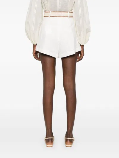 Shop Zimmermann Belted Linen Shorts In White