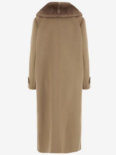 Yves Salomon Wool And Cashmere Long Coat In Beige
