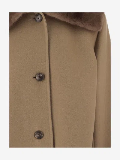 Yves Salomon Wool And Cashmere Long Coat In Beige