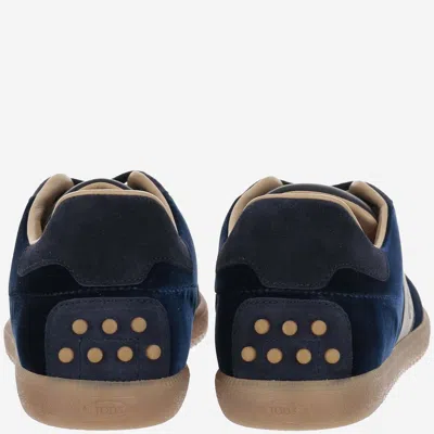 Shop Tod's Velvet And Leather Sneakers In Blue