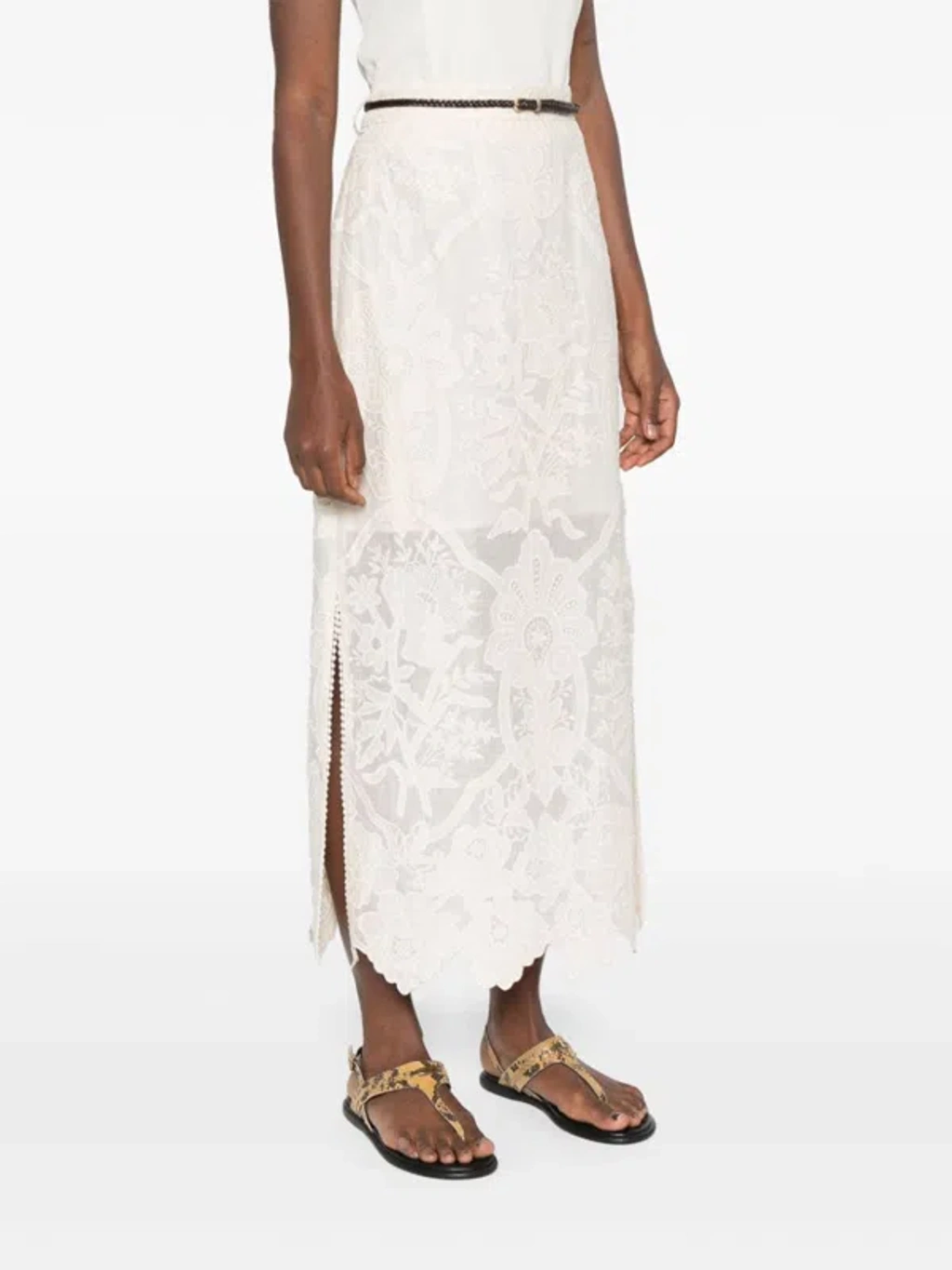 スカート ZIMMERMANN EMBROIDERED LINEN MIDI SKIRT Zimmermann Women Embroidered Linen Midi Skirt In Multicolor