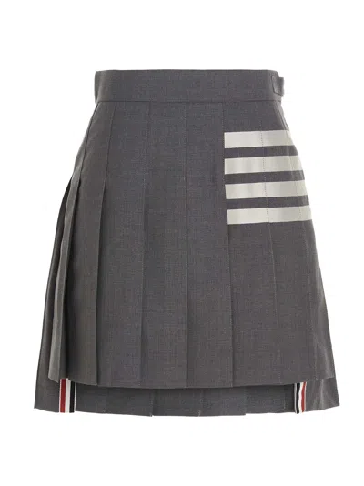 Thom Browne Twill 4-bar Mini Skirt In Gray