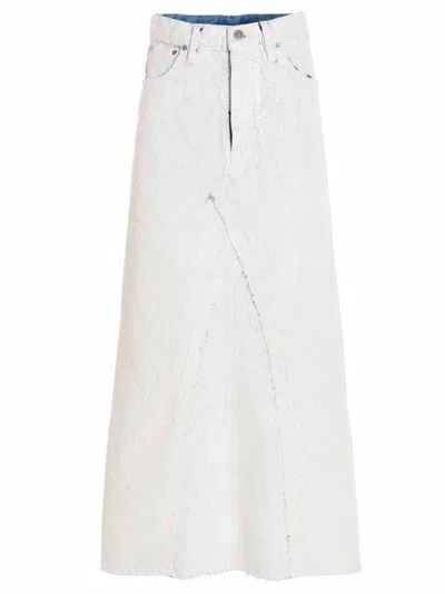 Maison Margiela Coated Denim Long Skirt In White