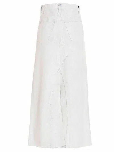 Maison Margiela Coated Denim Long Skirt In White