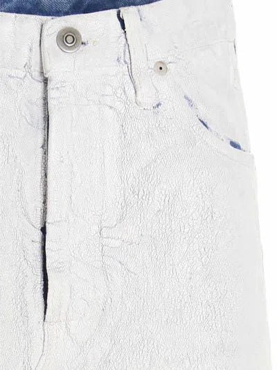 Maison Margiela Coated Denim Long Skirt In White